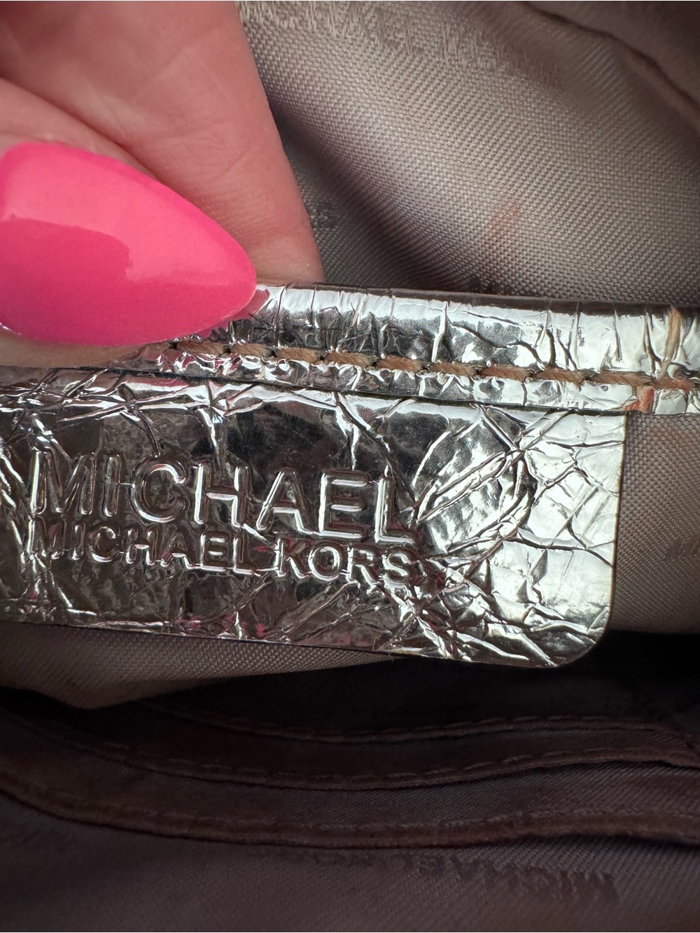 Michael Kors Jet Set East West Crossbody Bag Crinkled Silver Missing Strap - Picture 7 of 11